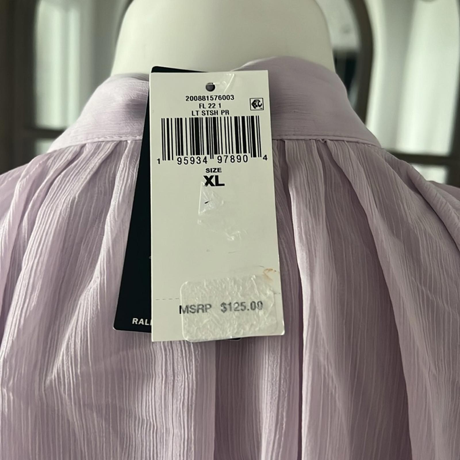 Lauren Ralph Lauren Tie-Neck Crinkle Georgette Cape Blouse Lt Purple Size XL NWT