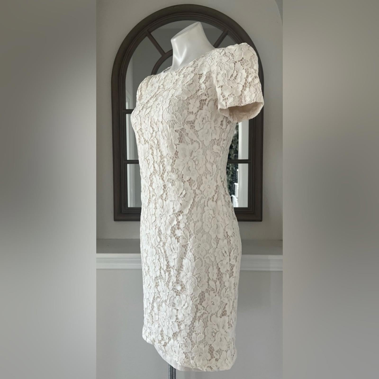 Lauren Ralph Lauren Puff-Sleeve Lace Cocktail Dress in Winter Cream Size 4 NWT