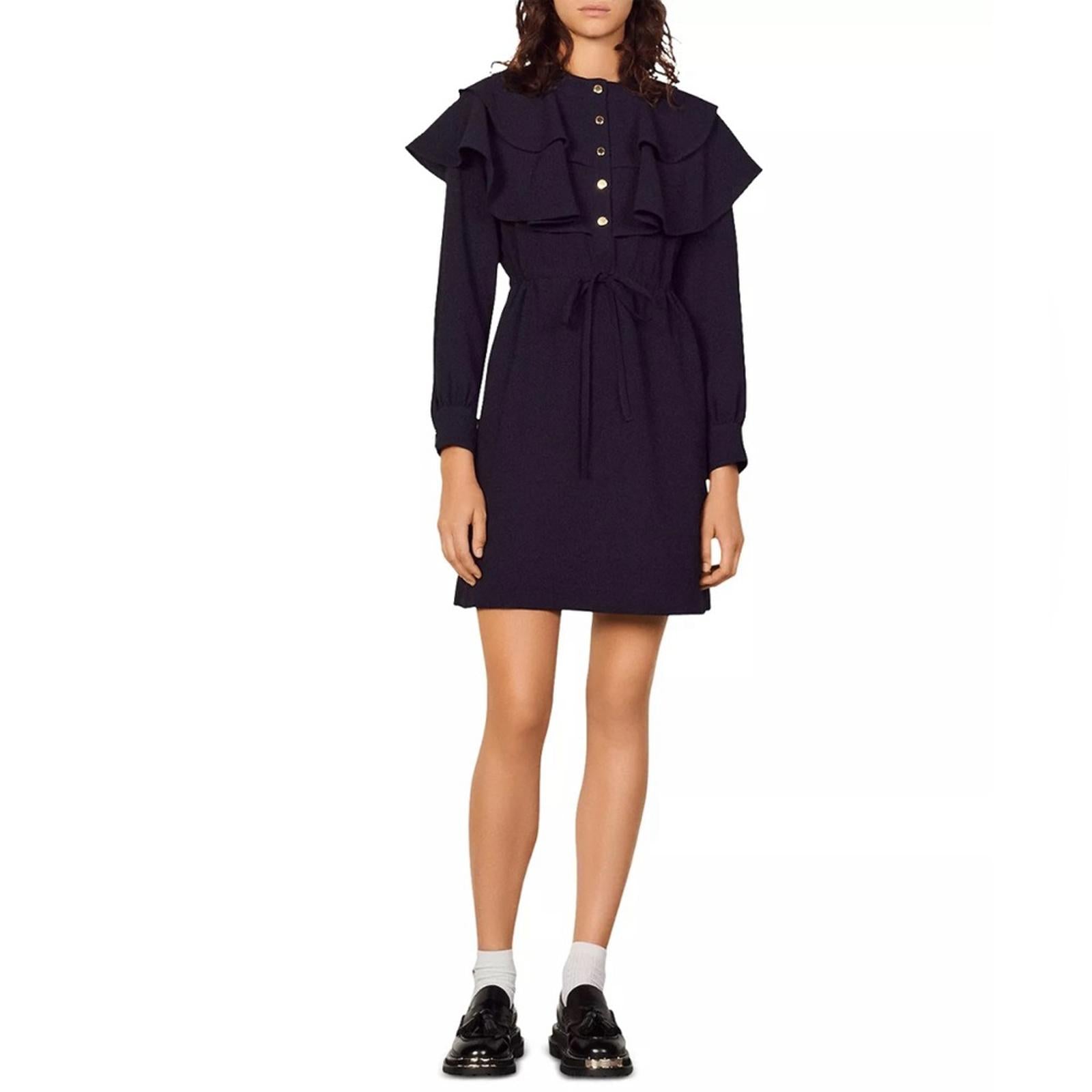 SANDRO Wendy Ruffle Collar Dress, Marine Size FR 36 | US 4, New w/Tag