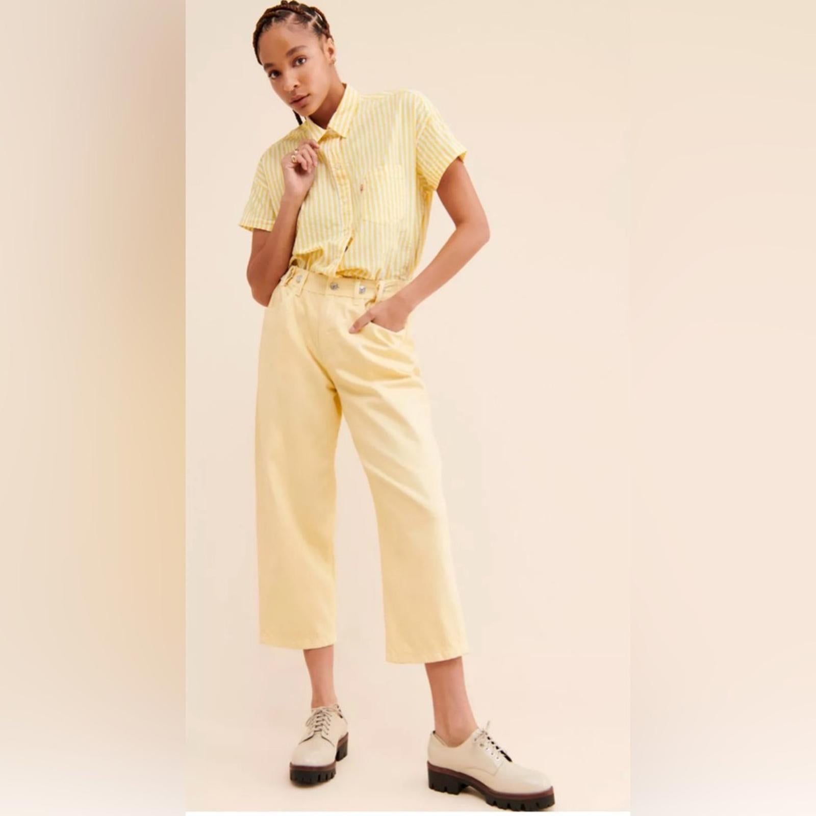 Anthropologie’s Edwin Maiia Trouser Wide Leg Jeans in Lemonade, Size L NEW $228