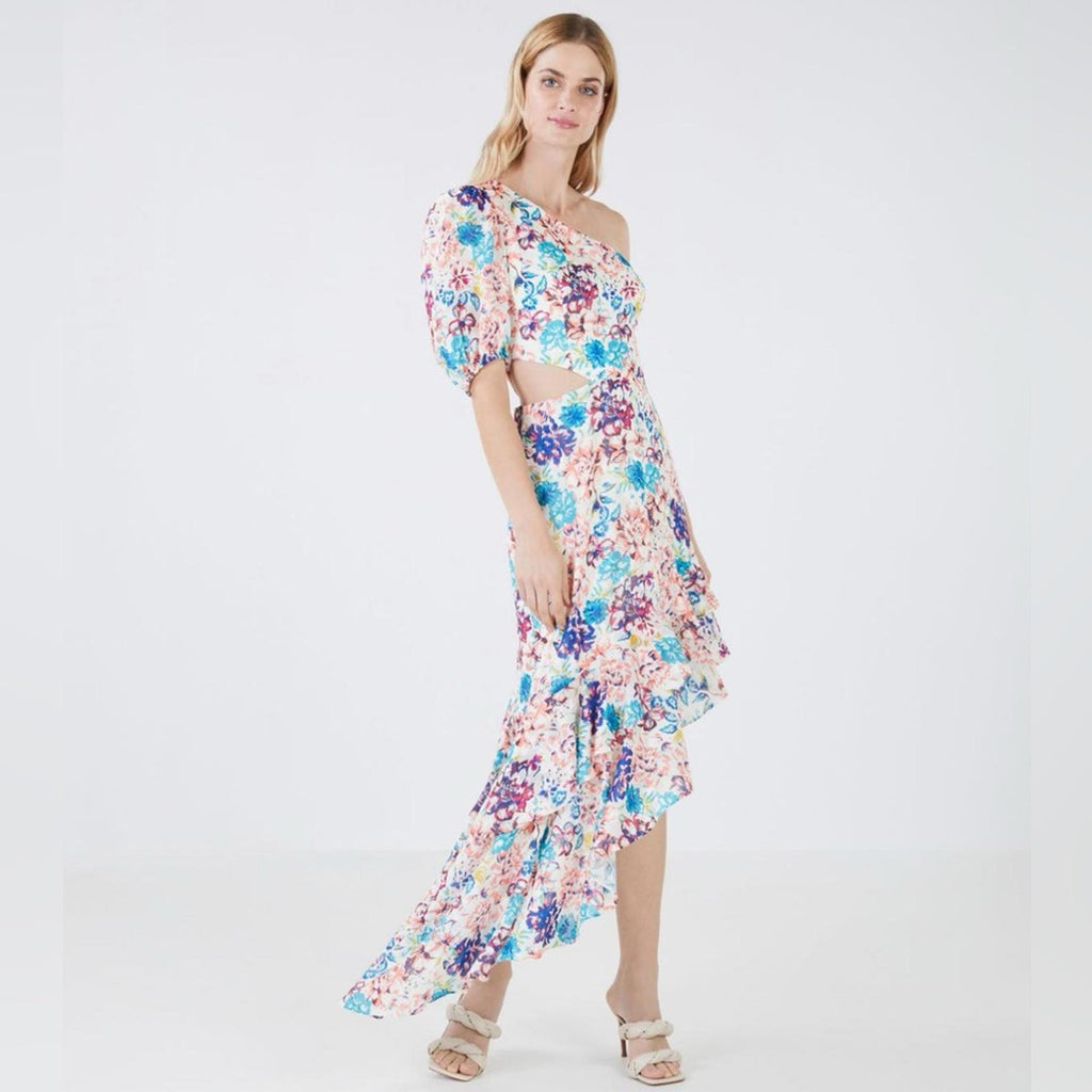 BCBGMaxazria One-Shoulder Floral Print Dress w/Asymmetric Hem Size 8 NWT $358