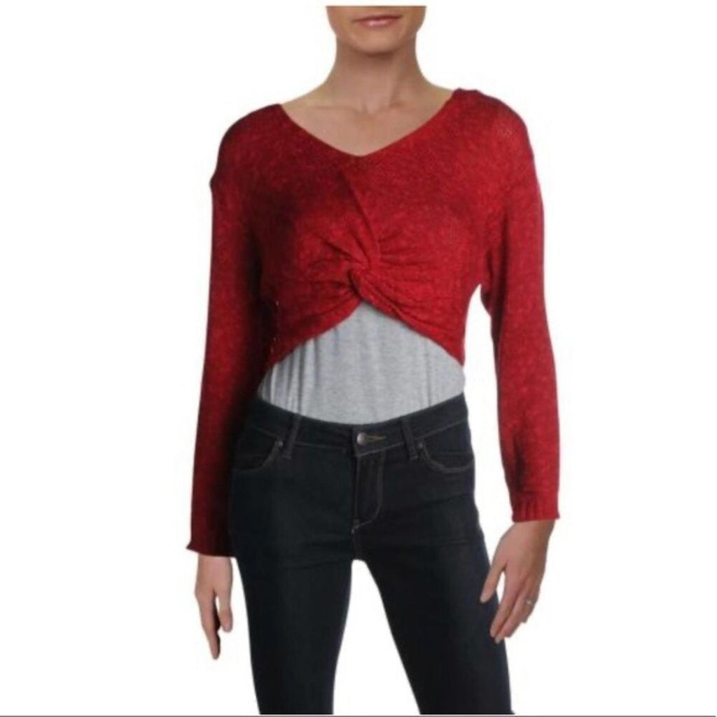 BCBG Twist Tie Sweater V-Neck Cropped in Red, Size XL New w/Tag