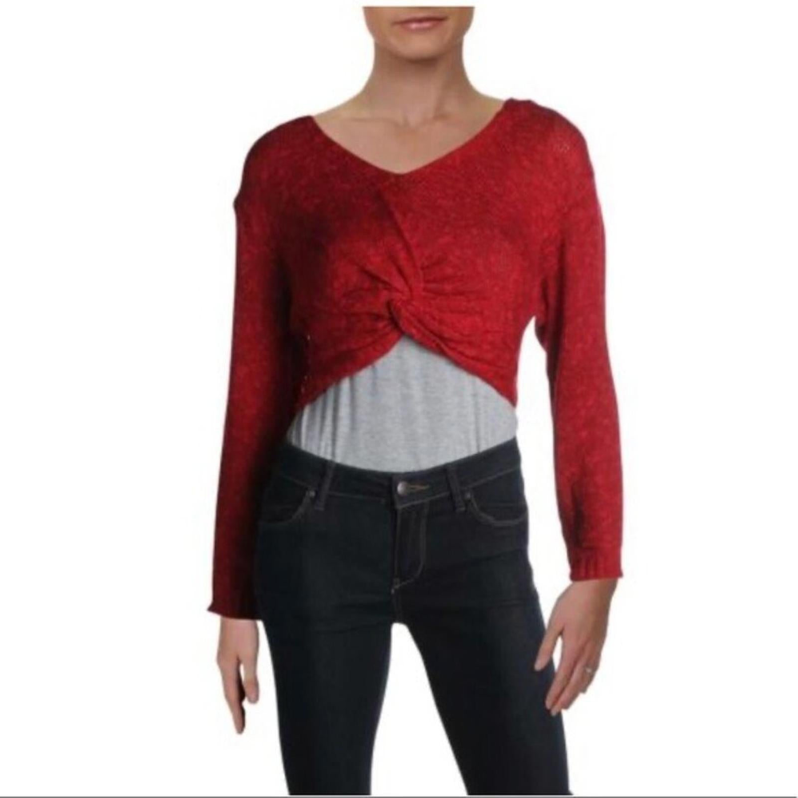 BCBG Twist Tie Sweater V-Neck Cropped in Red, Size XL New w/Tag