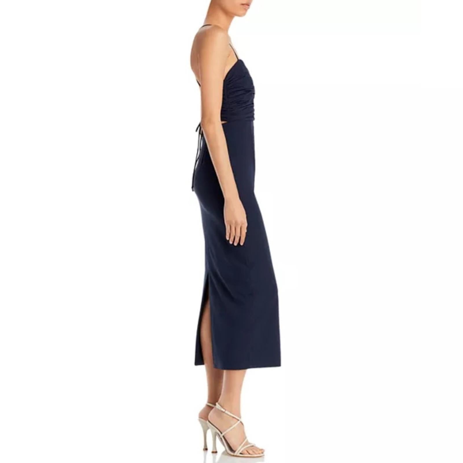 Cinq à Sept Judy Ruched Midi Dress in Navy, Size 0 NEW w/Tag $425