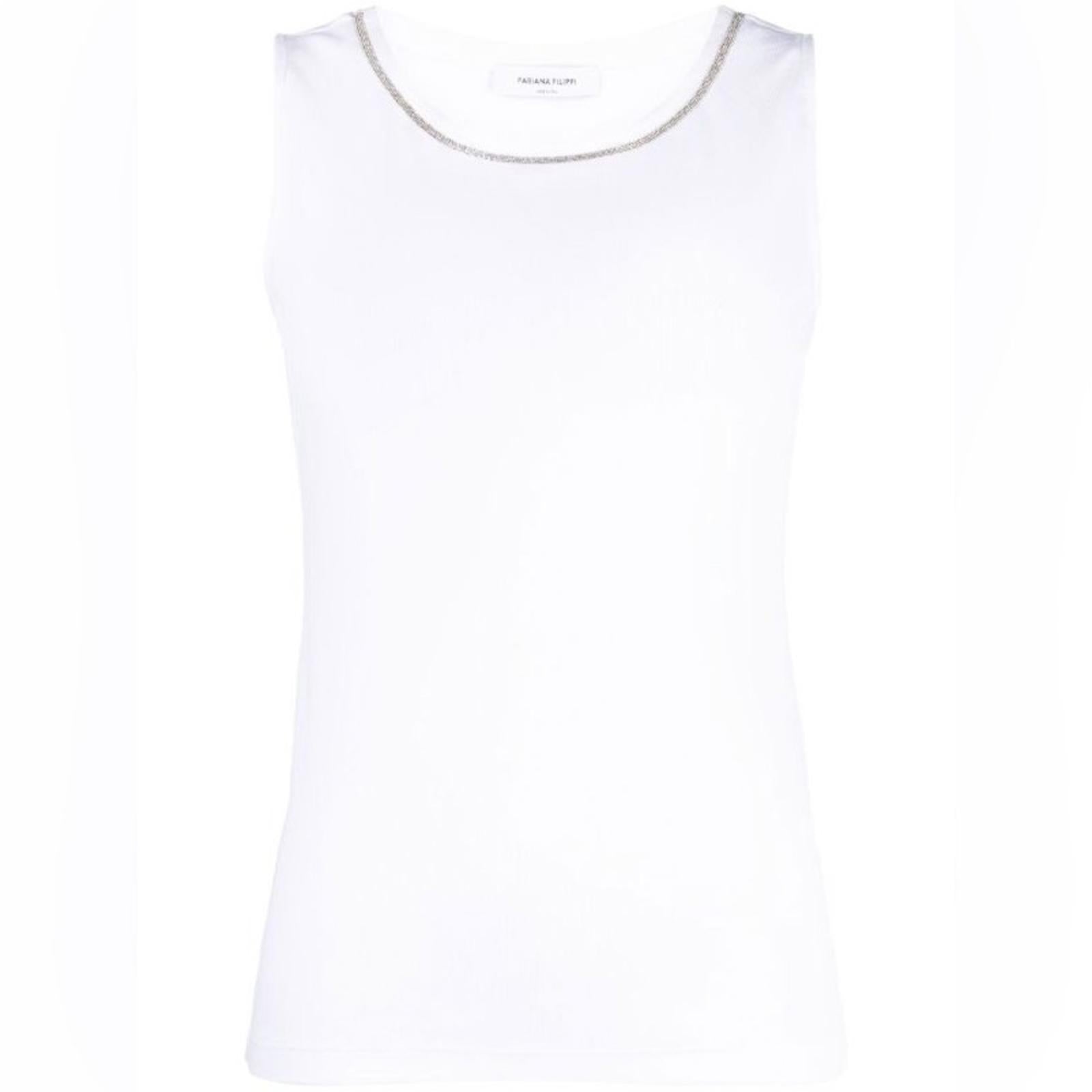 Fabiana Filippi Ball-Chain Trim Tank Top in White, Size XS New w/Tag