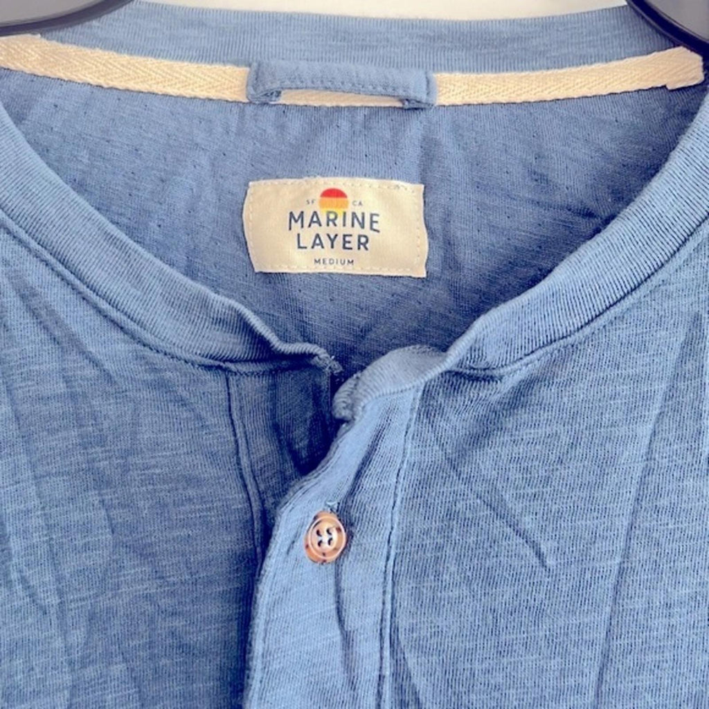 NEW Marine Layer Double Knit Henley, Blue Size Medium New w/o Tag $78 SOLD OUT!