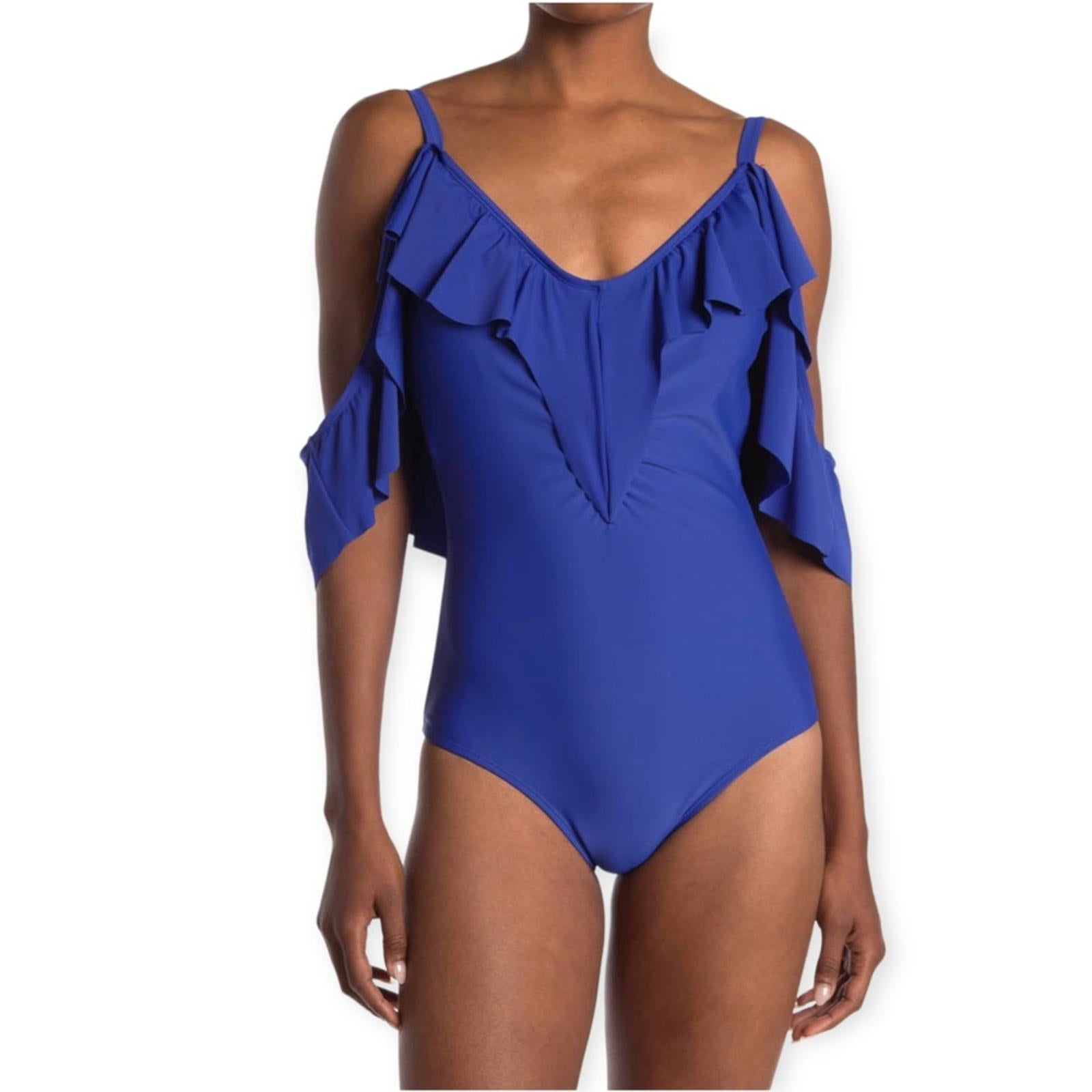 Nicole Miller Ruffled Cold Shoulder One-Piece Swimsuit, Size S New w/Tag $108