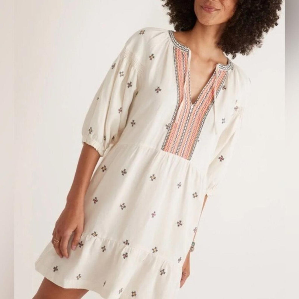 Marine Layer Tiered Boho Embroidered Dress, Linen Blend Size L New w/Tag $158