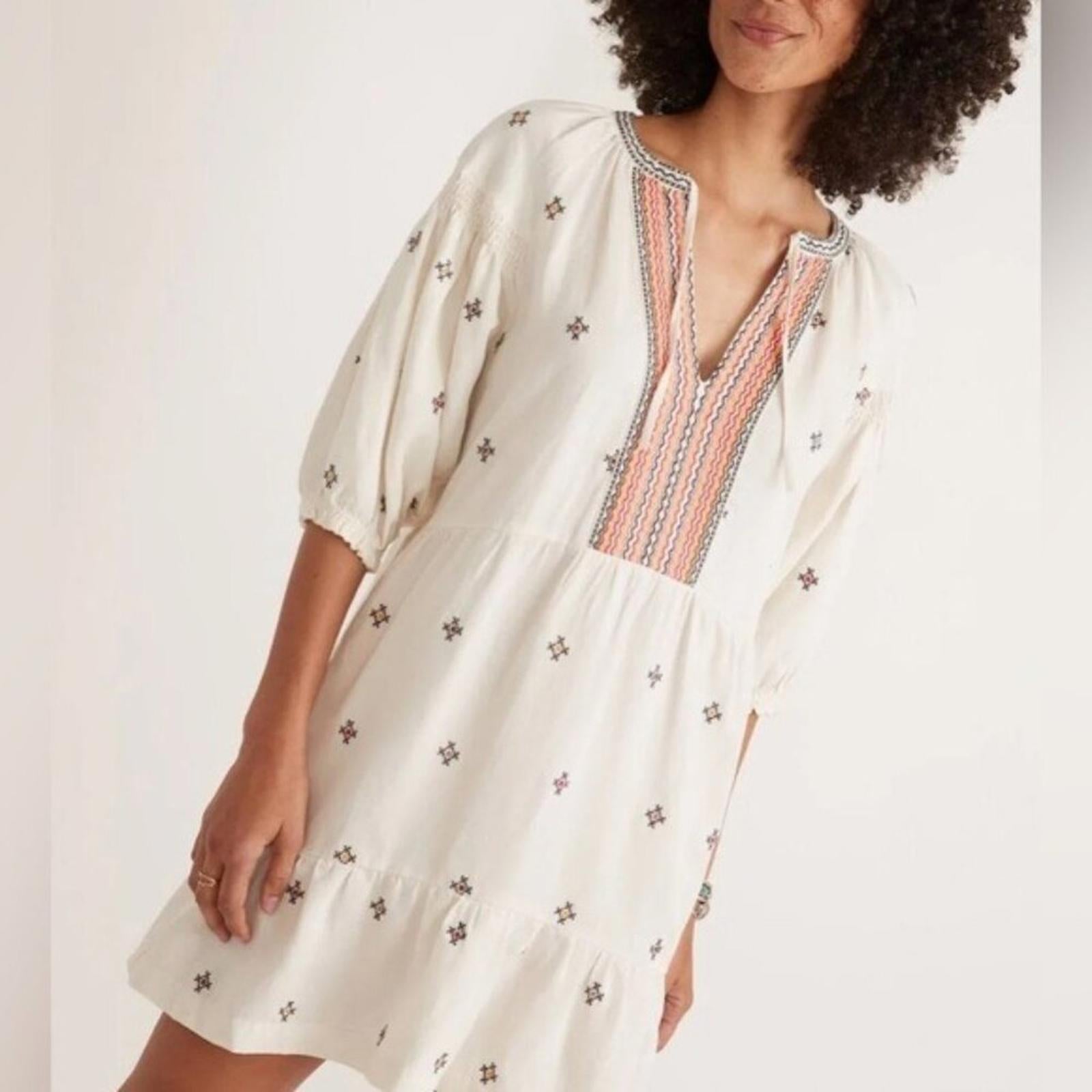 Marine Layer Tiered Boho Embroidered Dress, Linen Blend Size L New w/Tag $158