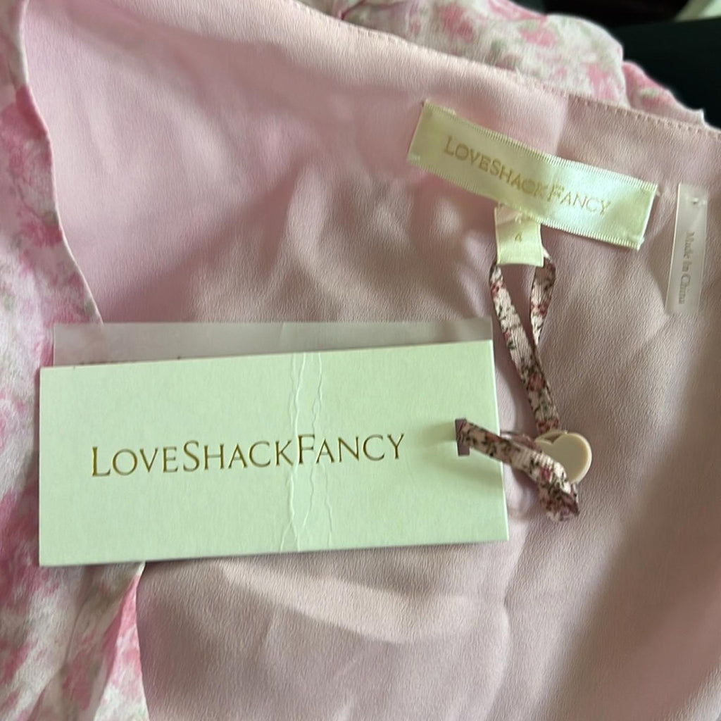 LoveShackFancy Posh Mini Dress, Rose Patch Size 4 New w/Tag Retail $445
