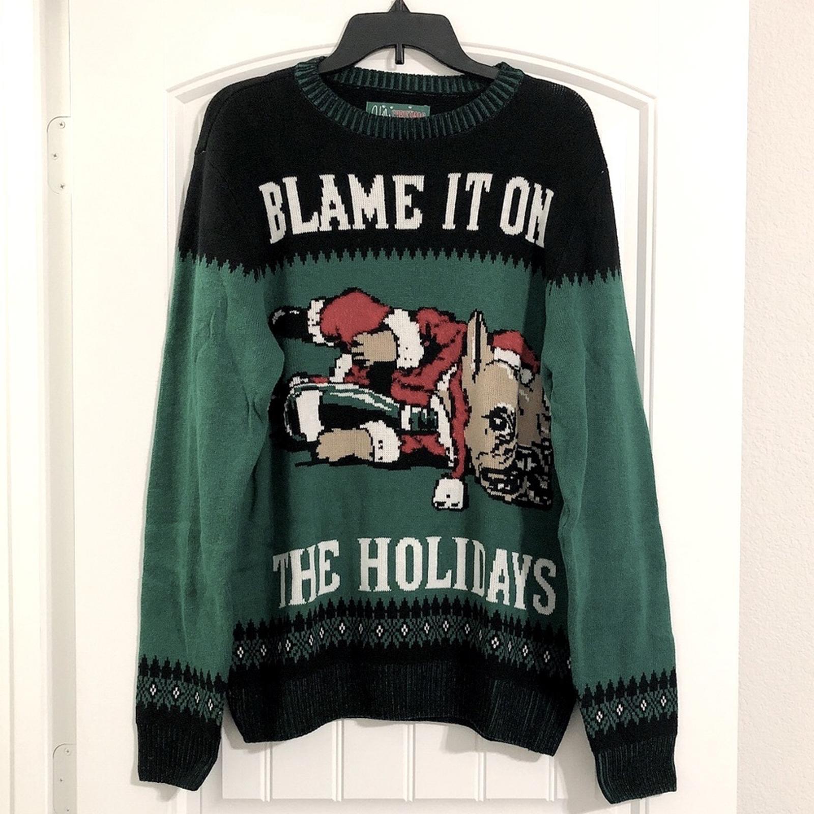NEW Men’s Sweater “Blame it on the Holidays” Christmas Jumper Crew Neck Size M