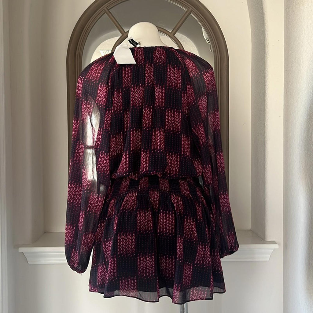 NEW Ramy Brook Jaylah Abstract Blouson Mini Dress in Boysenberry Size S $465