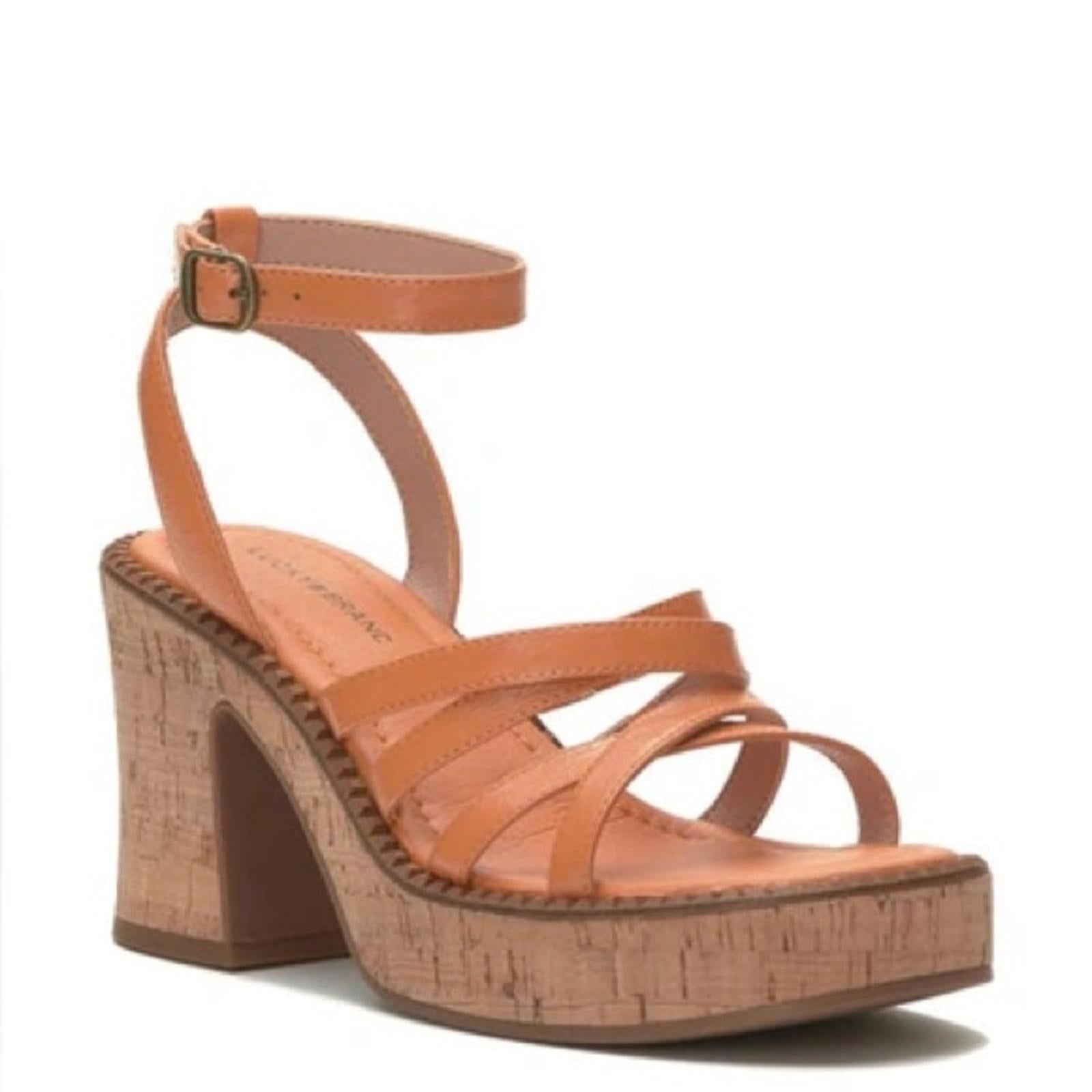 Lucky Brand Taiza Ankle Strap Platform Sandals in Sunflower Tan, Size 9.5 NEW