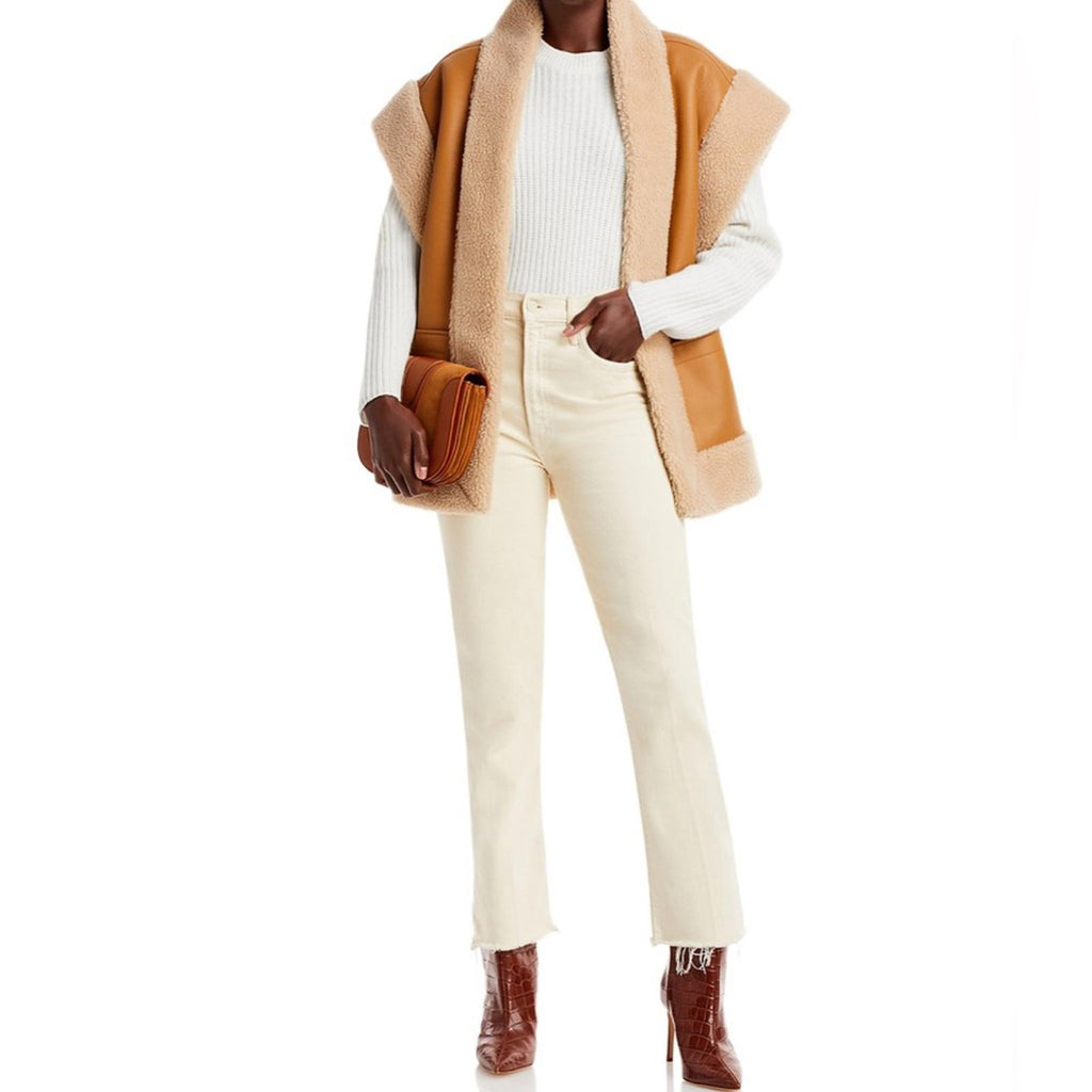 A.L.C. Sutton Faux Shearling Vest in Tan/Cream, Size XL NEW w/Tag