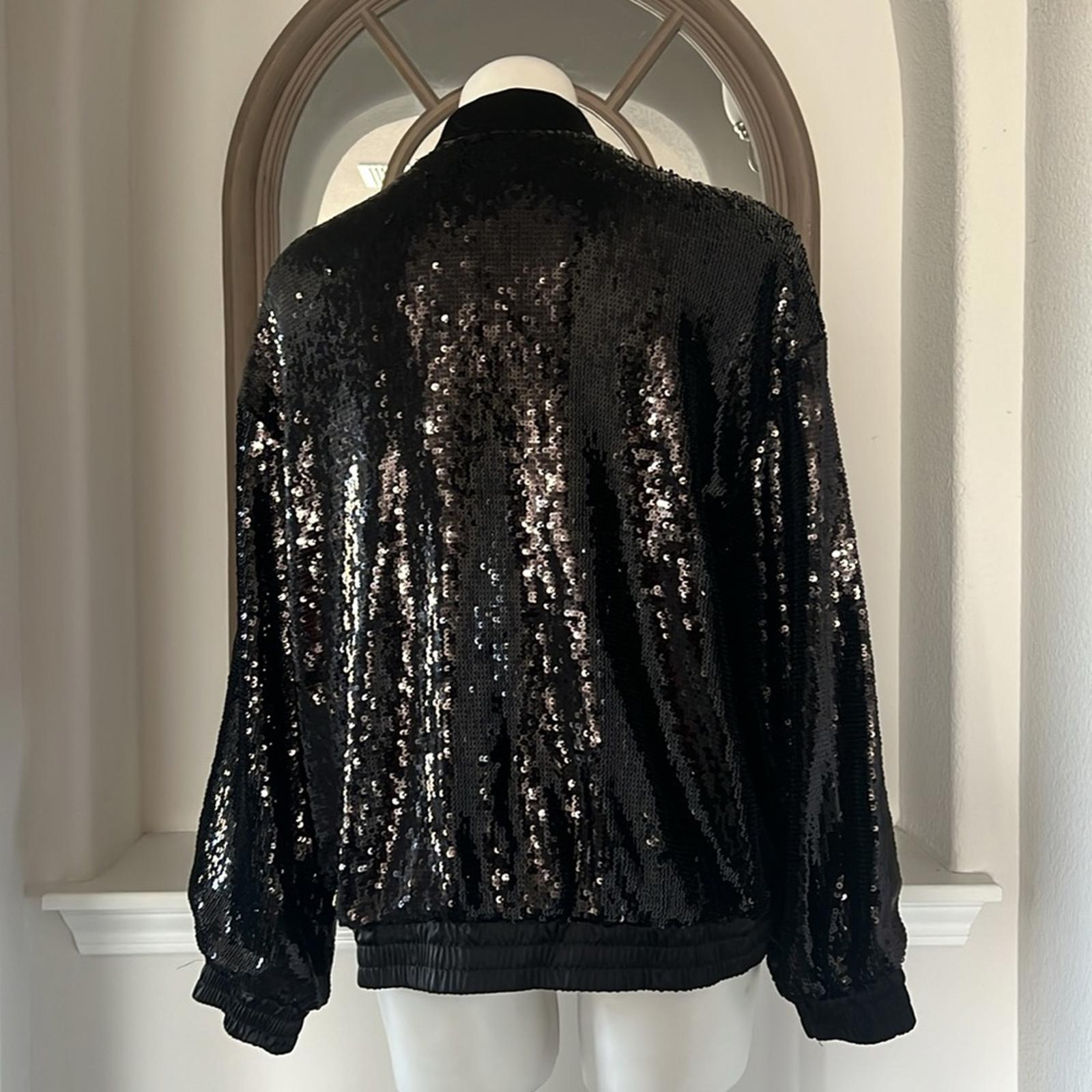 Sanctuary Sloan Sequined Lightweight Bomber Jacket in Black, Size XL NEW $159