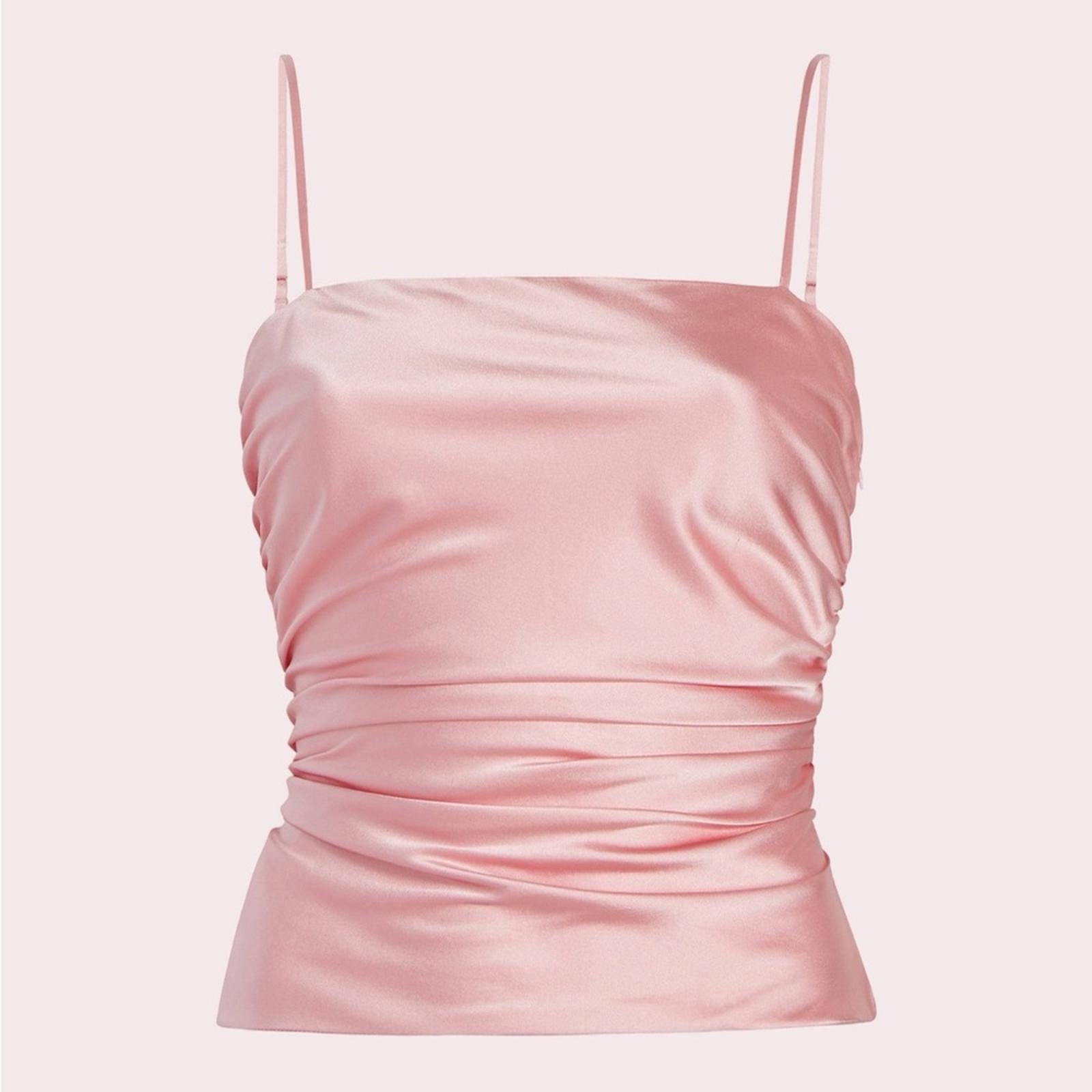 Cinq à Sept Jaylin Ruched Stretch Silk Camisole, Pink Quartz Size S New w/Tag