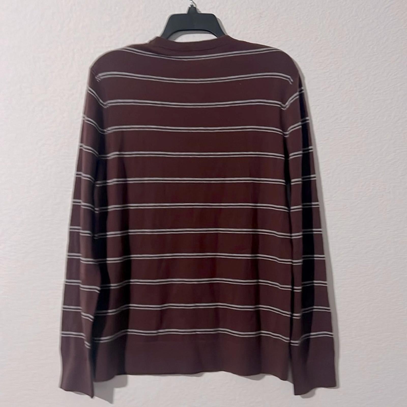 Theory Riland Harman Stripe Wool-Blend Sweater in Chianti/Grey Size M NWT $325