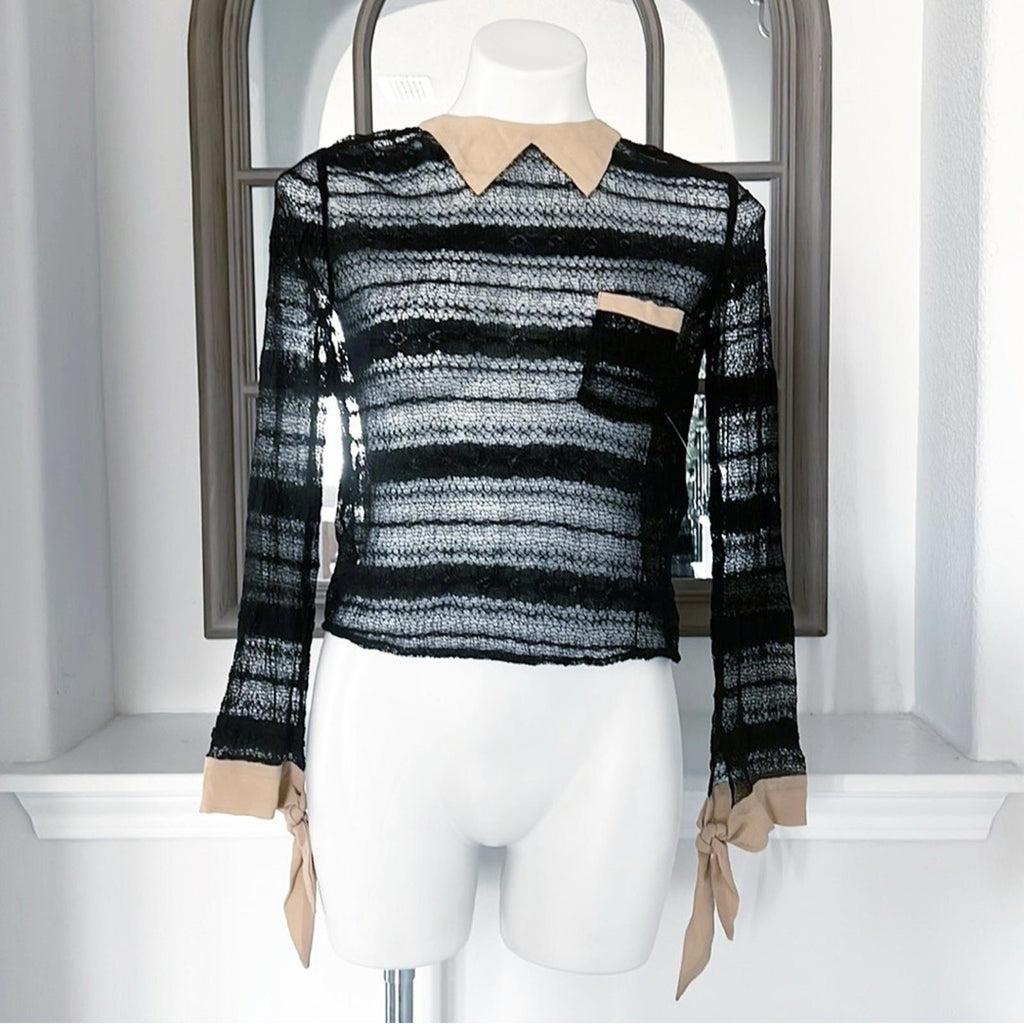 Opening Ceremony Sheer Lace Blouse in Black, Size S