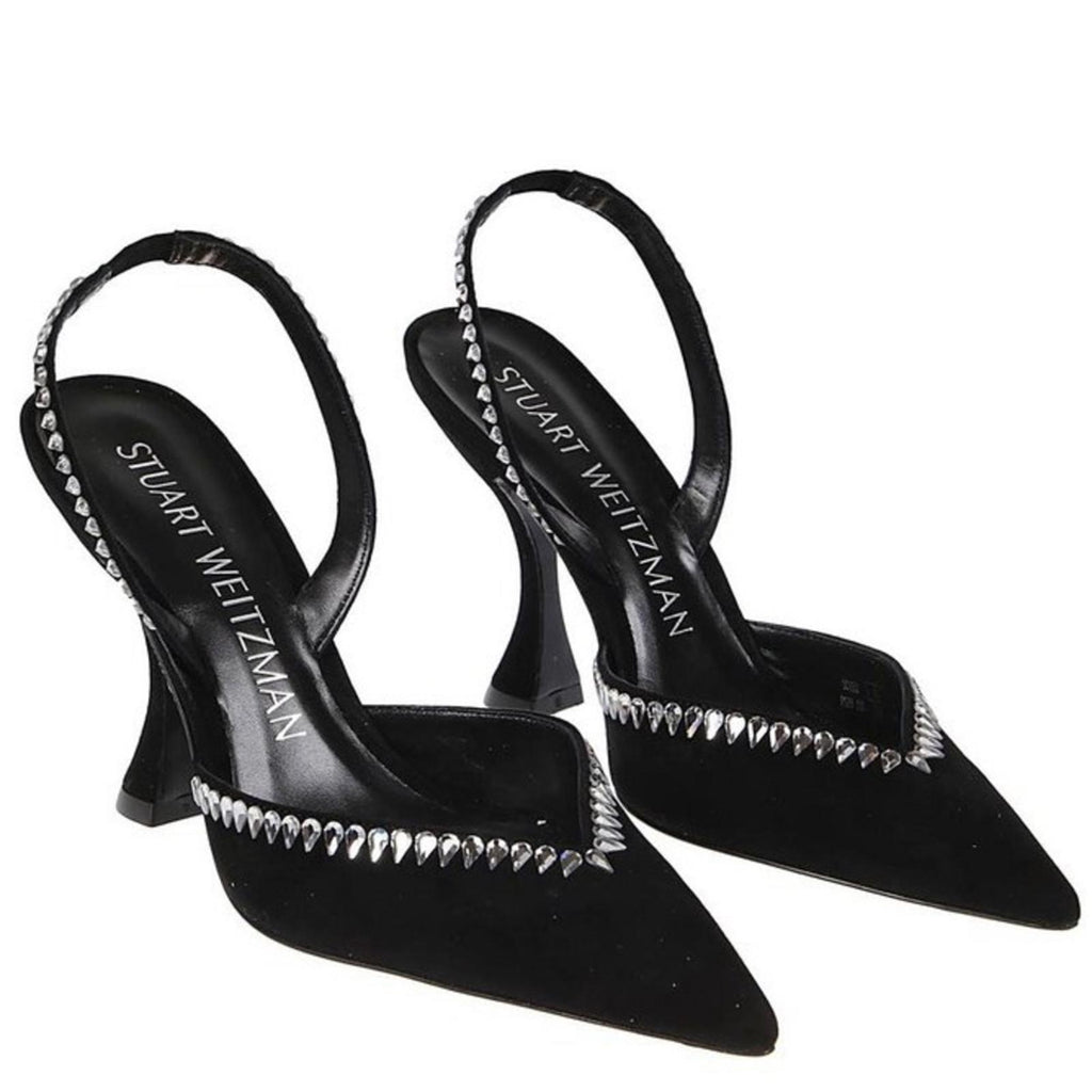 Stuart Weitzman Gemcut Xcurve Slingback Pumps in Black Suede, Size 6 NEW $650