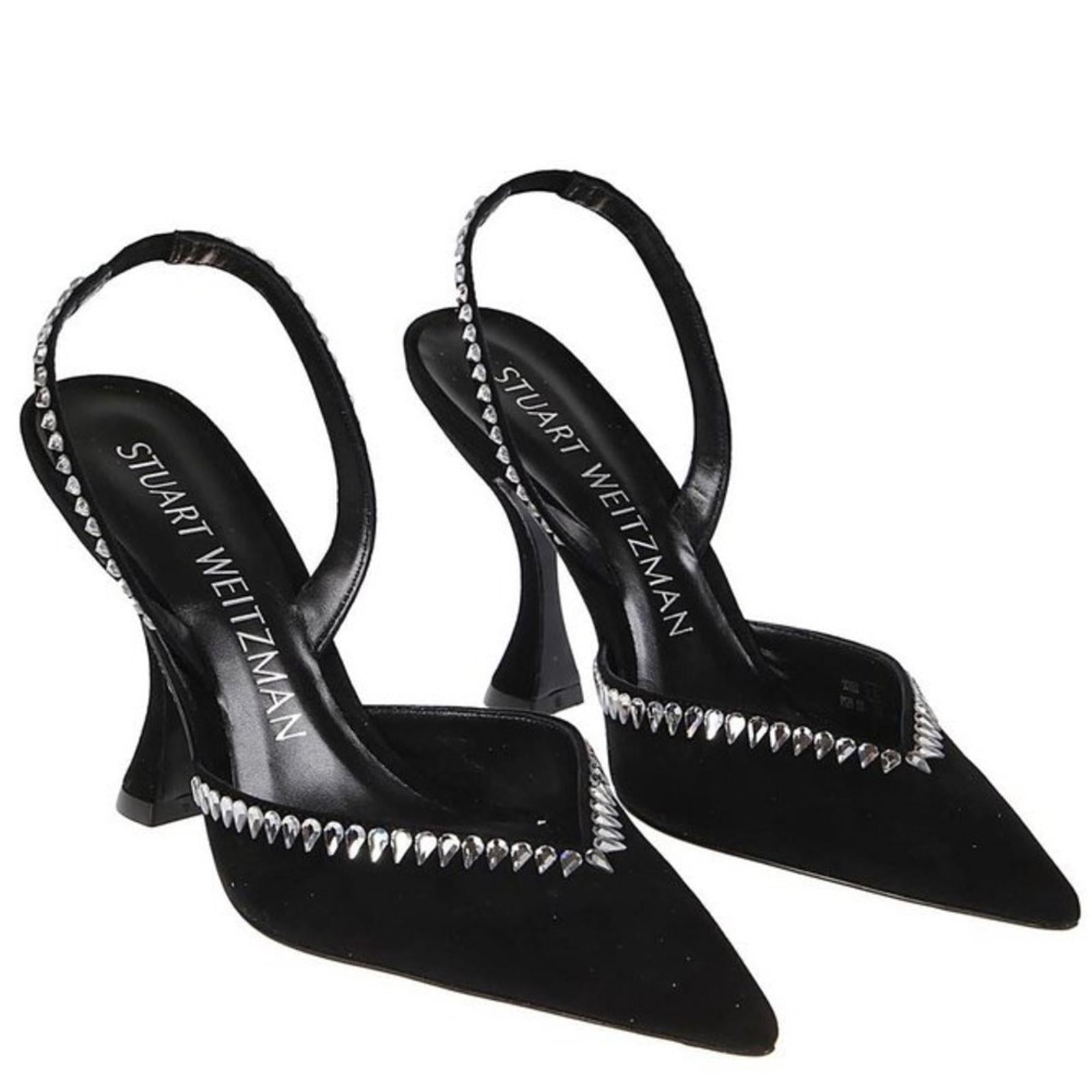 Stuart Weitzman Gemcut Xcurve Slingback Pumps in Black Suede, Size 6 NEW $650