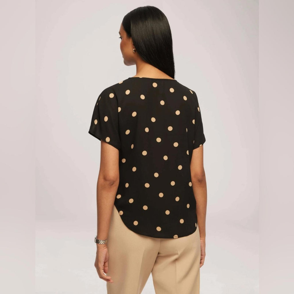 Anne Klein Large Dot Bateau Neck Short Sleeve Blouse, NWT, Size M