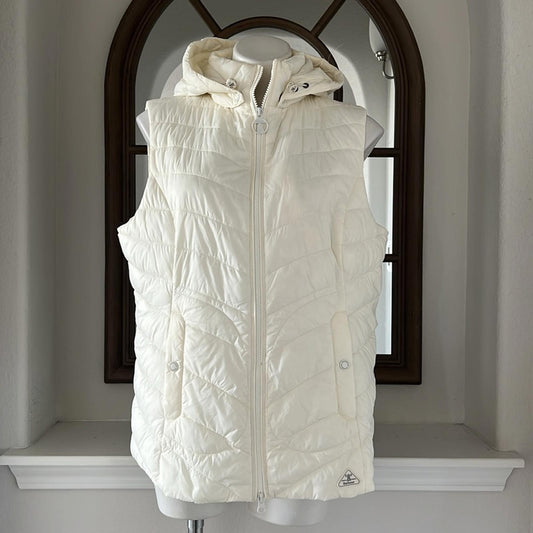 NEW Barbour South Shield Fibredown Hooded Vest in Off-White, Size US14 UK18