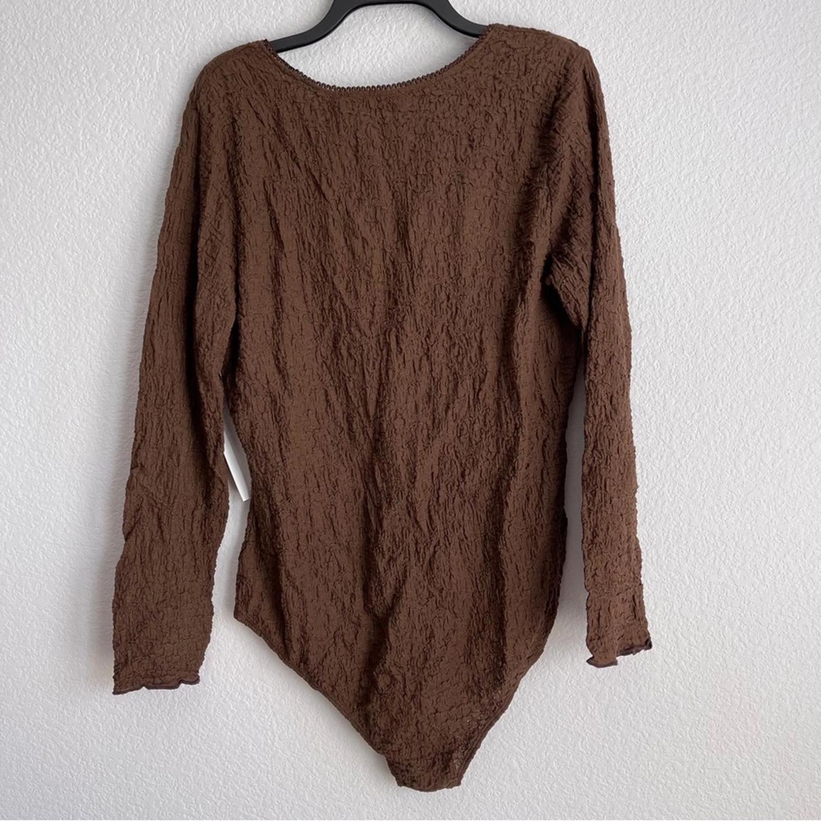 Lisa Says Gah BROWN Imani Scoop Neck Crinkle Bodysuit, Size 2X NEW w/Tag
