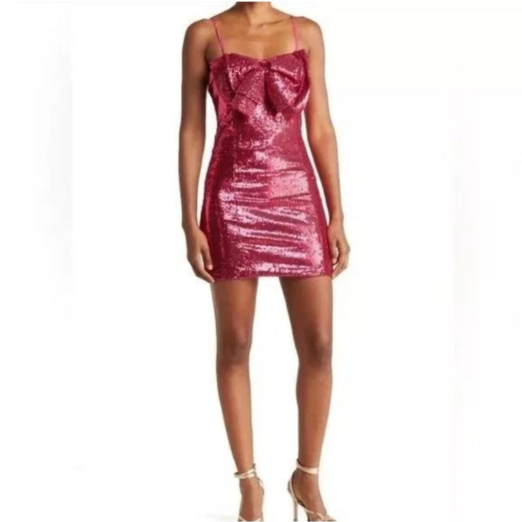 Torn by Ronny Kobo Lindsay Sequin Bow Front Mini Dress in Pink Size M NWT $548
