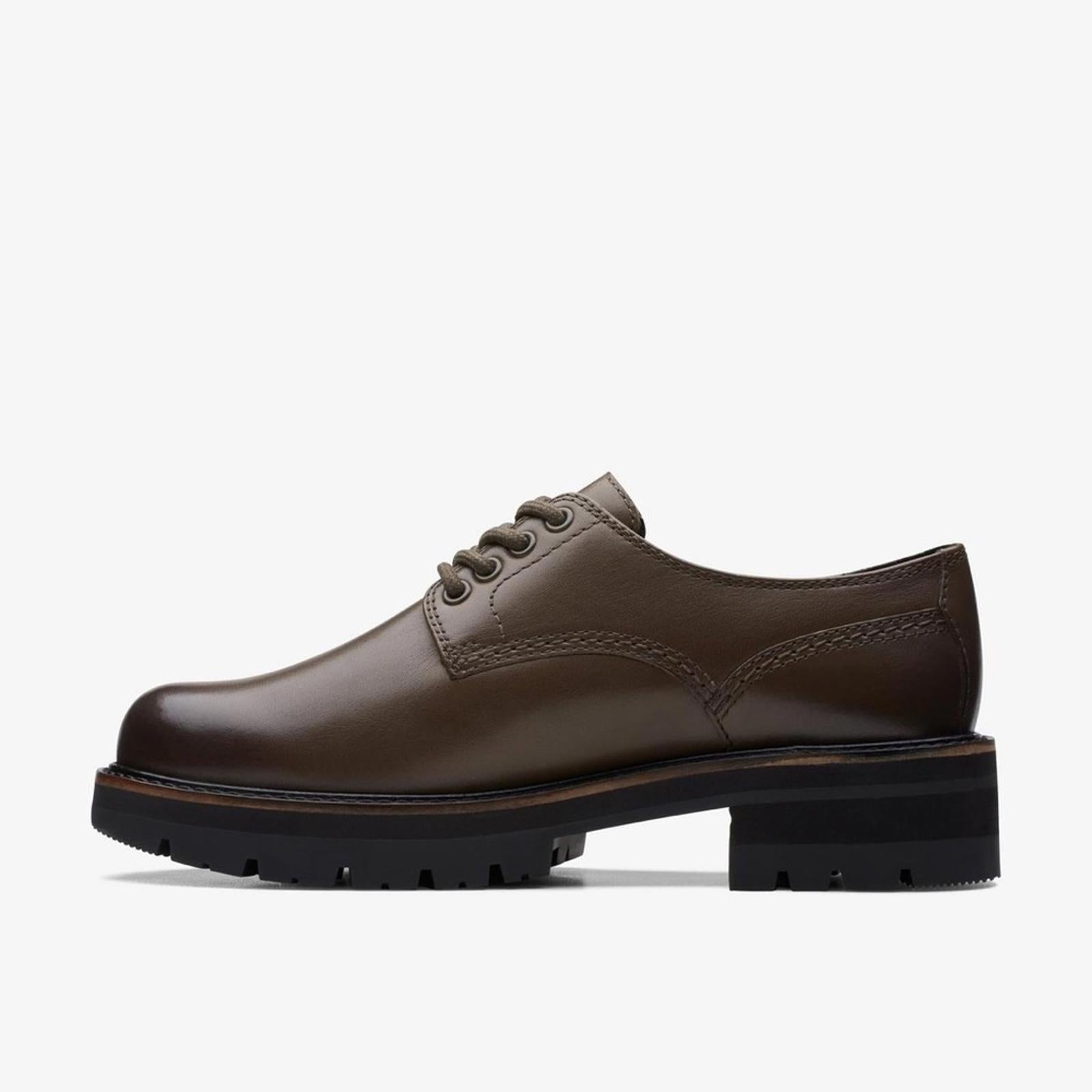 NEW Clarks Orianna Lug Sole Derby Dark Olive Leather, Size UK 5D US 7.5M