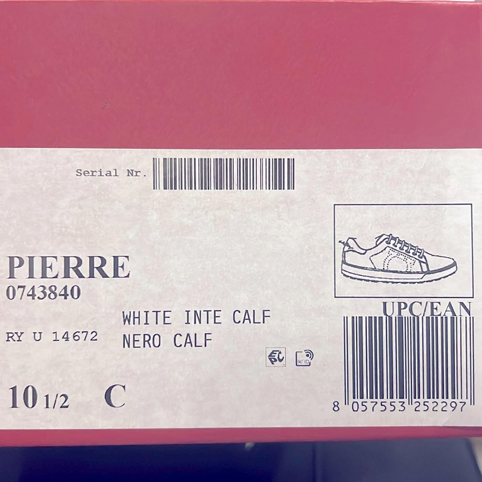 Ferragamo Pierre Low Top Sneakers in White Calf Leather, Size 41 New in Box