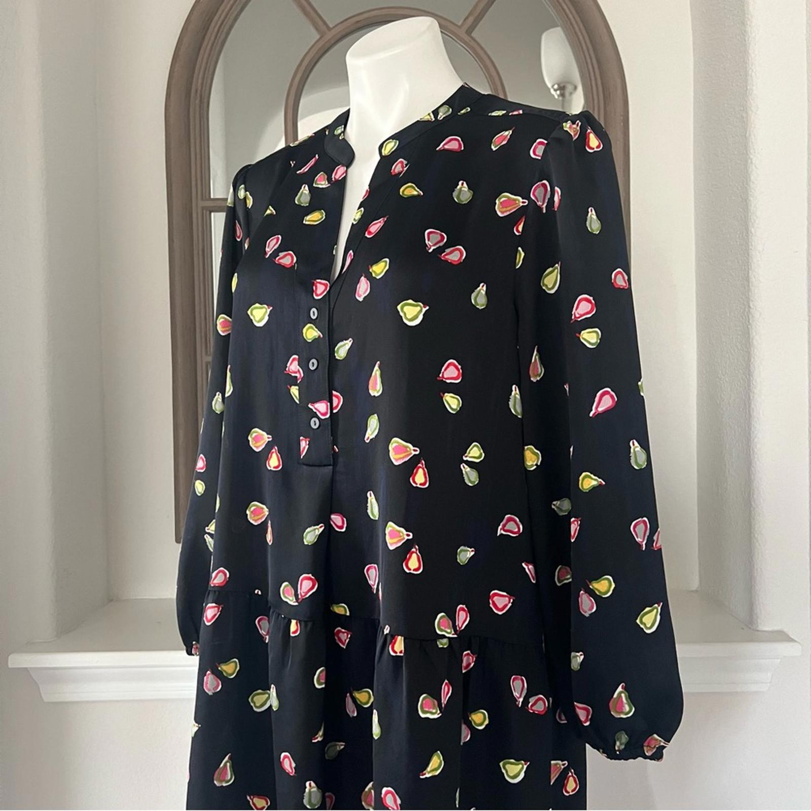 Nic+Zoe Tiered Long-Sleeve Dress w/Mandarin Collar, Black Multi, Size L NWT $188