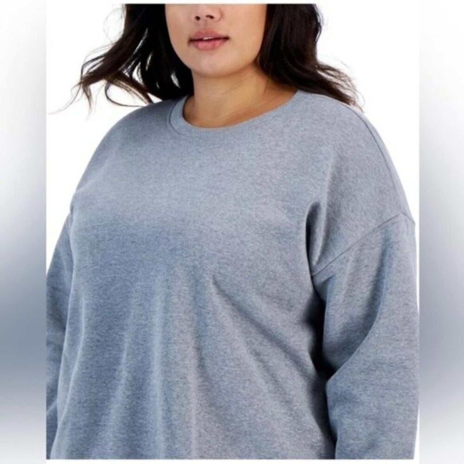 NEW ID Solid Crewneck Fleece Sweatshirt in Heather Grey, Plus Size 2X, New w/Tag