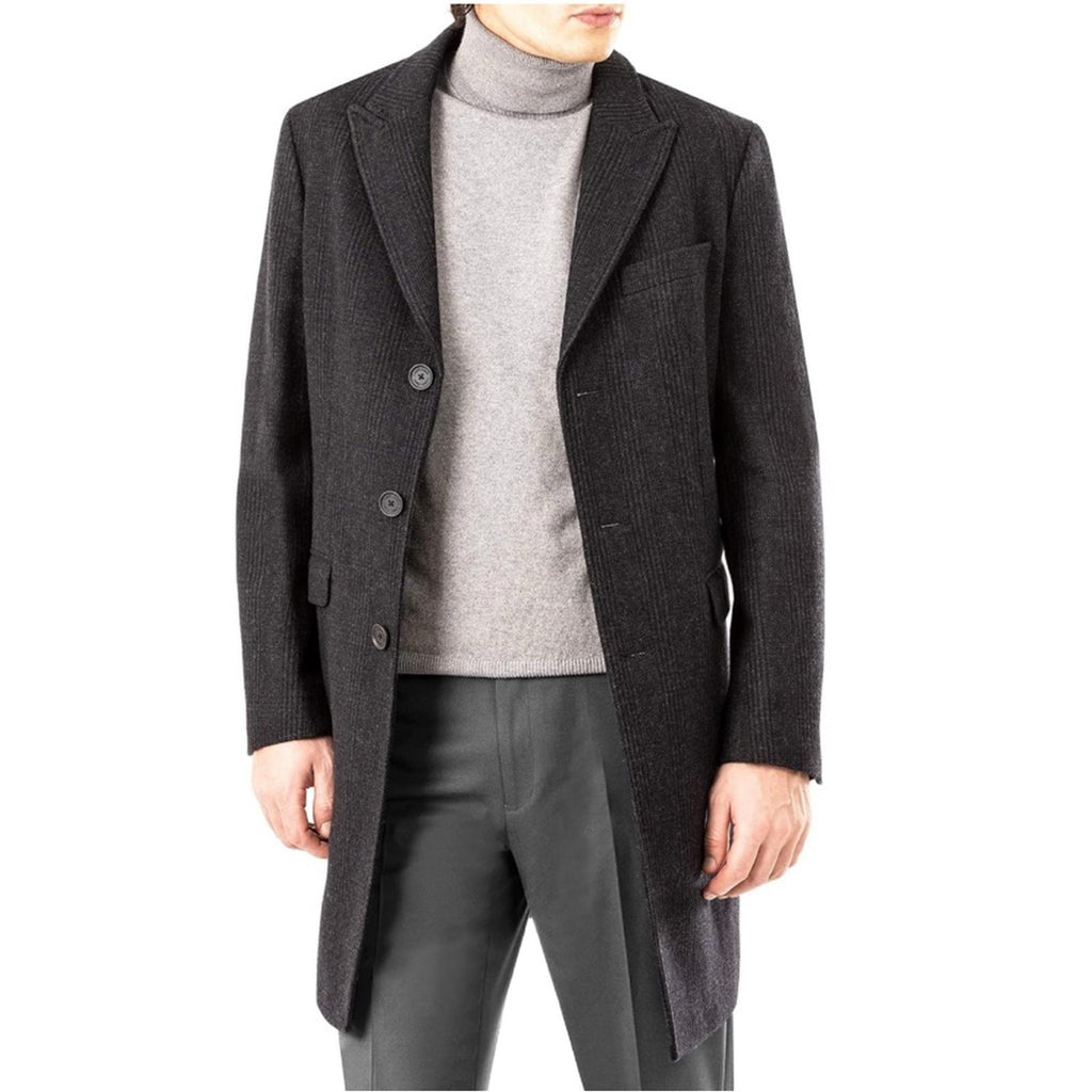 Calvin Klein Men’s Malibu Slim-Fit Charcoal Plaid Overcoat, Size 48 R NWT $495