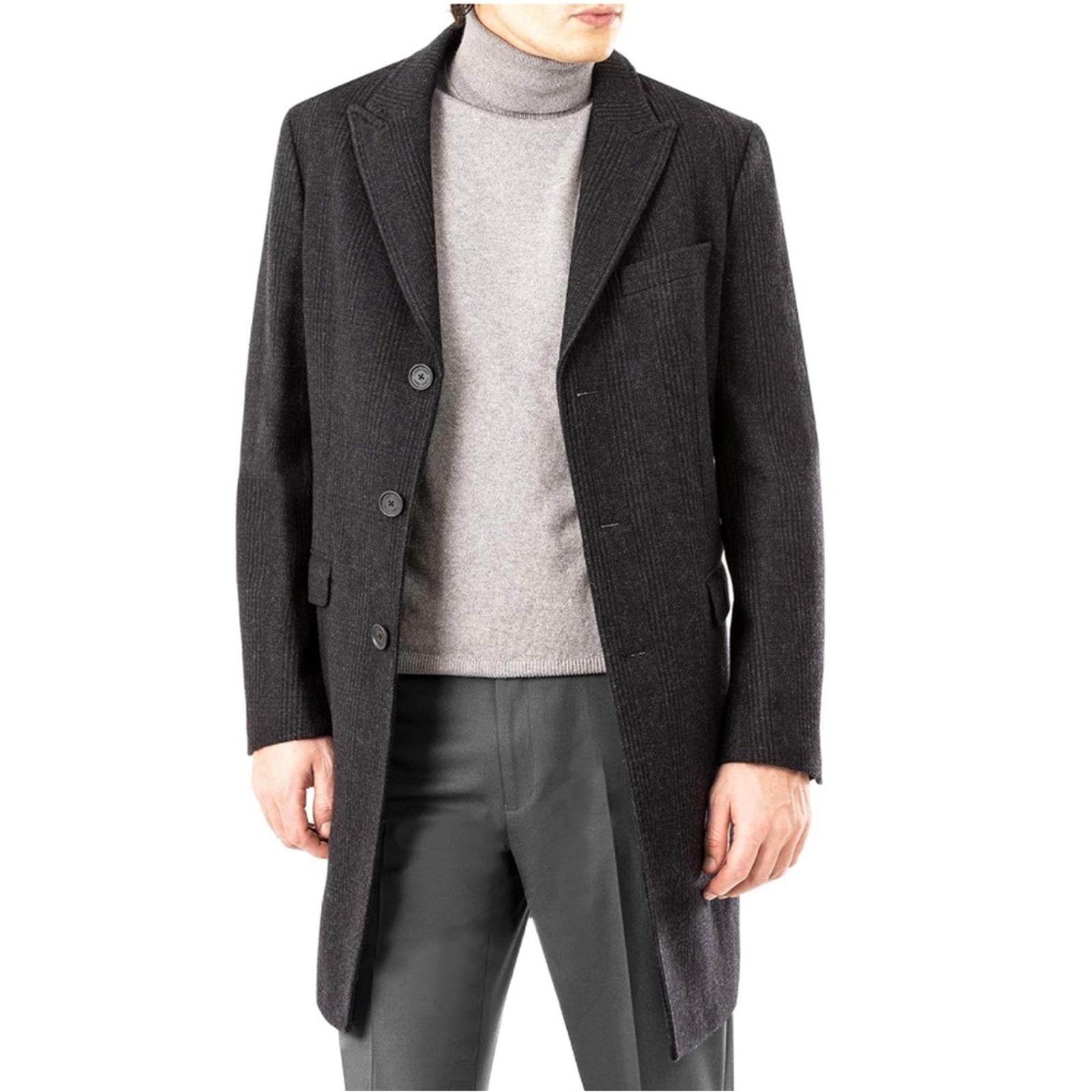 Calvin Klein Men’s Malibu Slim-Fit Charcoal Plaid Overcoat, Size 48 R NWT $495