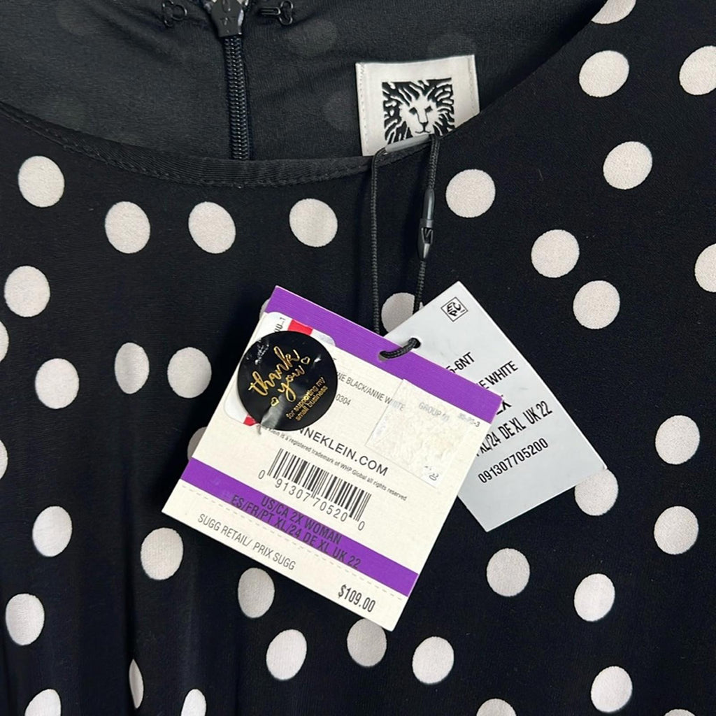 Anne Klein Women’s Plus Polka Dot 3/4 Sleeve Cocktail Dress in B/W, NWT, Size 2X