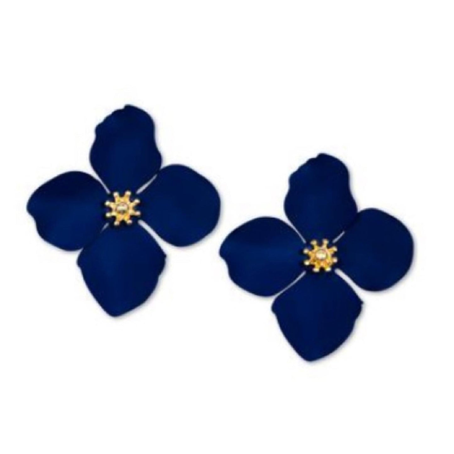 Zenzii Gold Tone Navy Painted Metal Flower Stud Earrings, New w/Tag $35