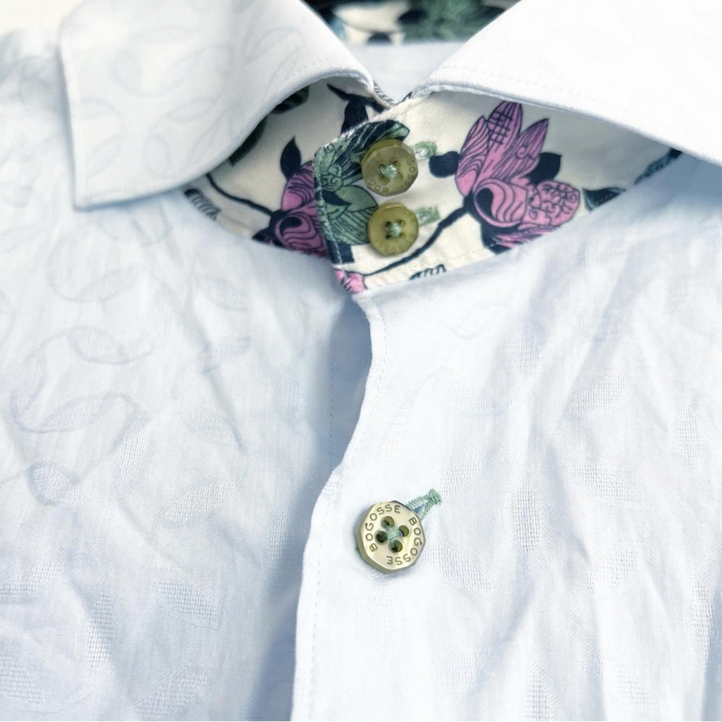 BOGOSSE Blue Jacquard Button-Up Dress Shirt, NWT, Size 8/4X