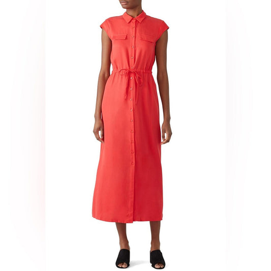 Lavand Shirtdress with Drawstring in Red, Size S Retail $114
