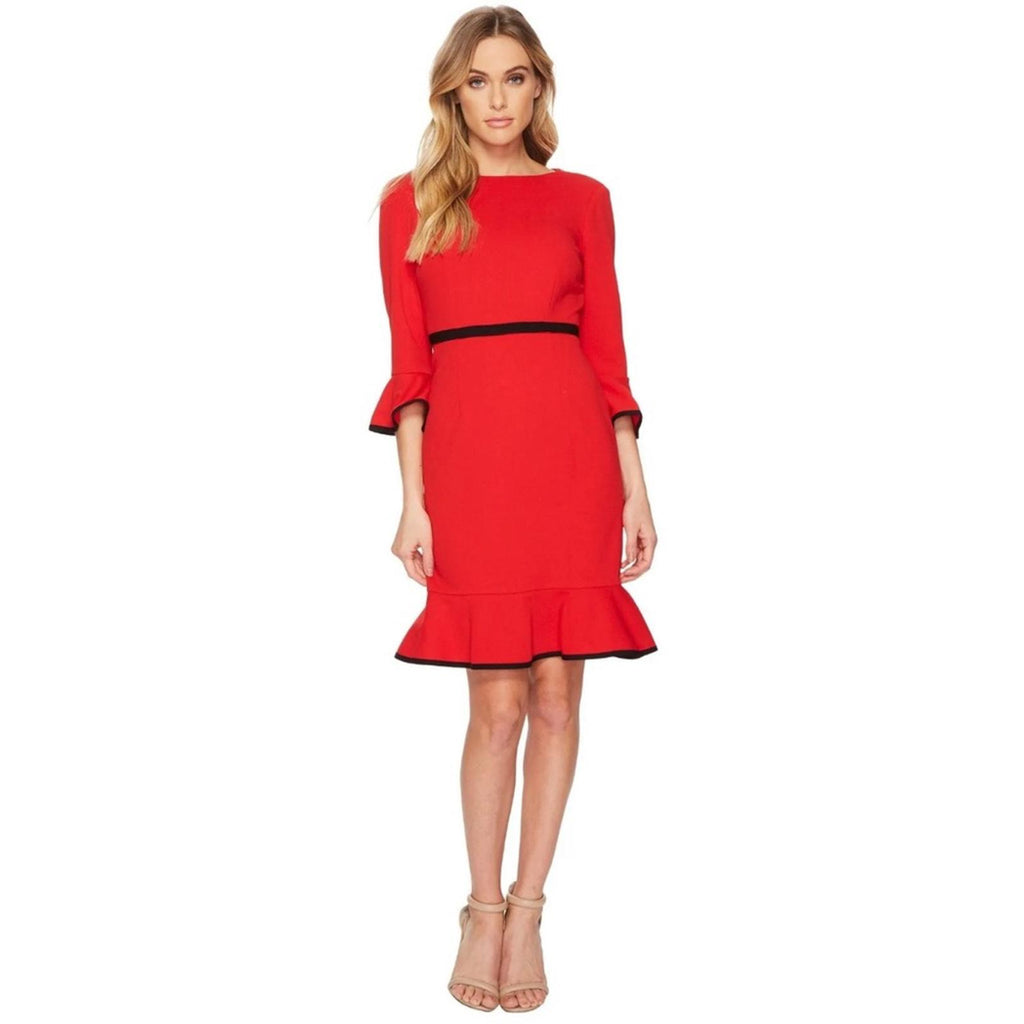 NY & Co Stretch Red Bell-Sleeve Dress w/Black Trim, Size M
