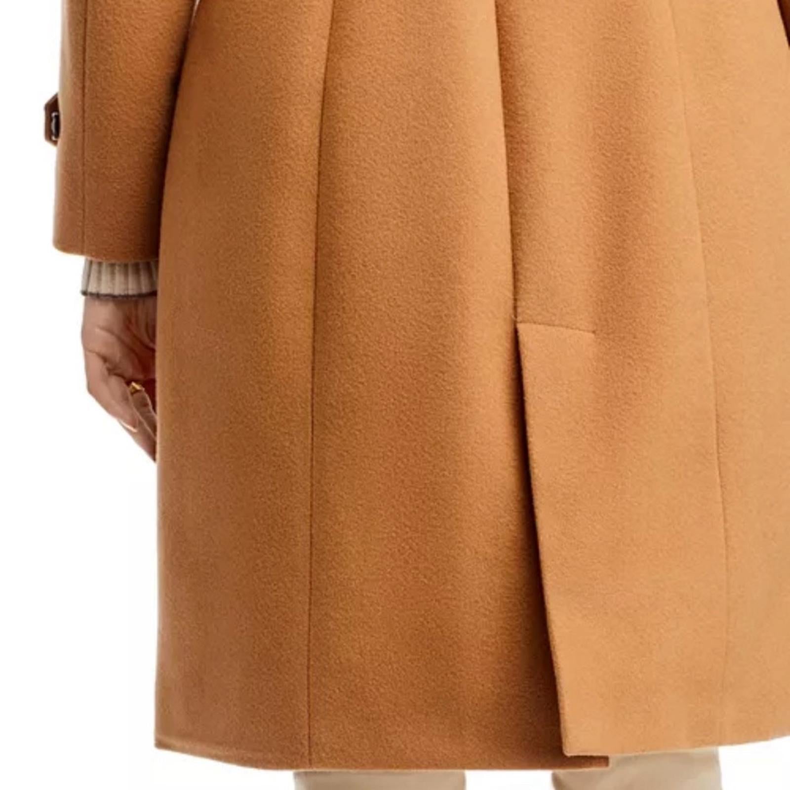 Norwegian Wool Notch Collar Double Breasted Coat, Camel Size XL New w/Tag $1,795