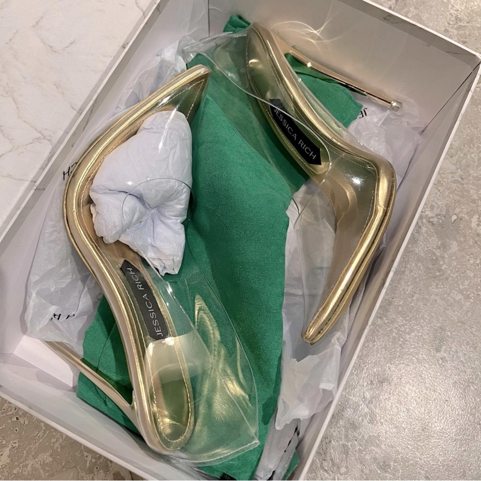 Jessica Rich Fancy Stiletto Clear Vinyl Pumps, Gold Size 37 NEW in Box