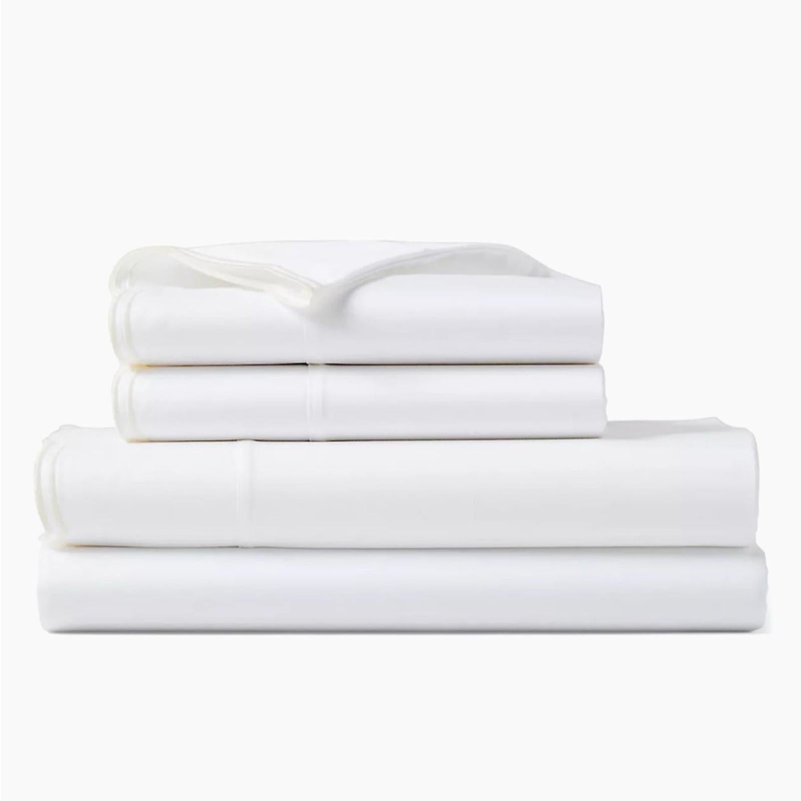 Ralph Lauren Malin Scallop Sateen Flat Sheet in White/Silver Trim, Queen NWT