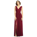 Dessy Floor Length Chiffon Shirred Skirt V-Neck Draped Dress in Burgundy Size 2