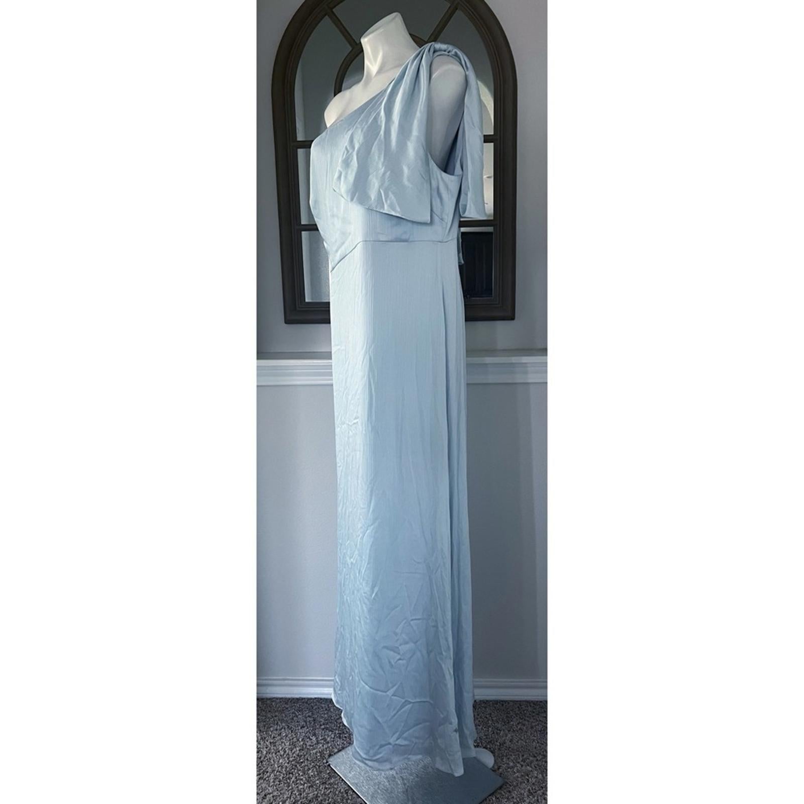 Sachin & Babi Chelsea Gown in Ice Blue, One-Shoulder Dress Size 14 New $285