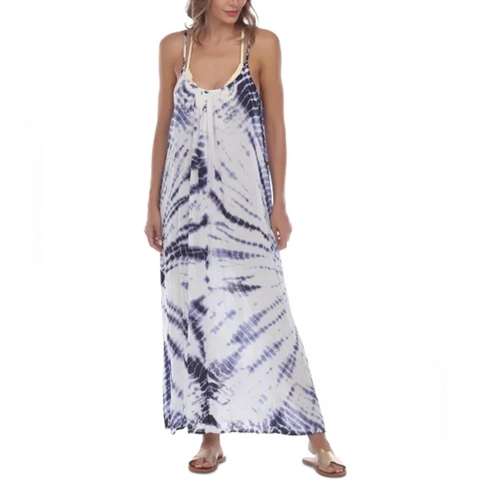 Raviya Tie-Dye Sleeveless Maxi Swim Cover-Up in Navy, Size 2X NEW w/Tag