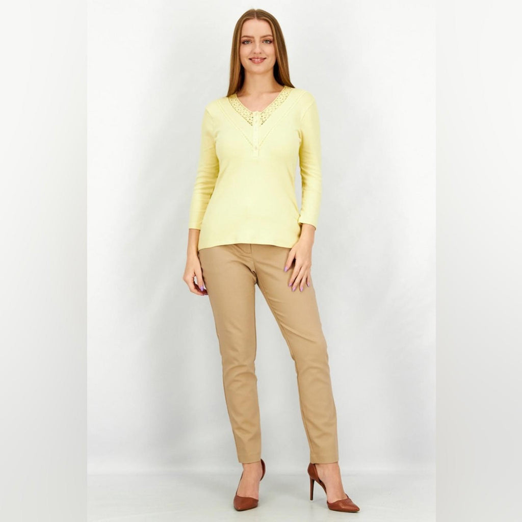 Ralph Lauren Lace-Trim Henley Top, Yellow Bloom Size XXL New w/Tag
