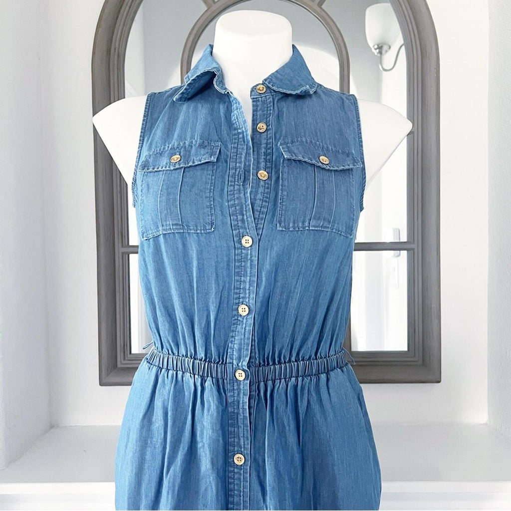 Michael Kors Chambray Tiered Ankle Dress in Light Cadet Wash, Size XS NWT $195