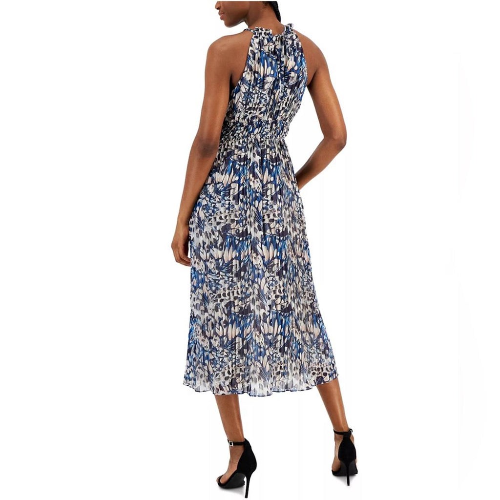 NWT Anne Klein Pleated Midi Halter Dress, Tropical Blue, Size 10 Retail $129
