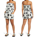 BP. Print Off the Shoulder Romper in Black Green Honeycomb Floral, Size XS NWT