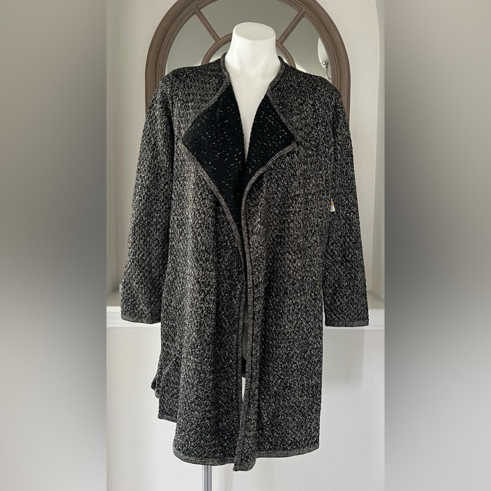 Rafaella Long Sleeve Open Front Duster w/Lurex in Black/Gold, Size S New w/Tag